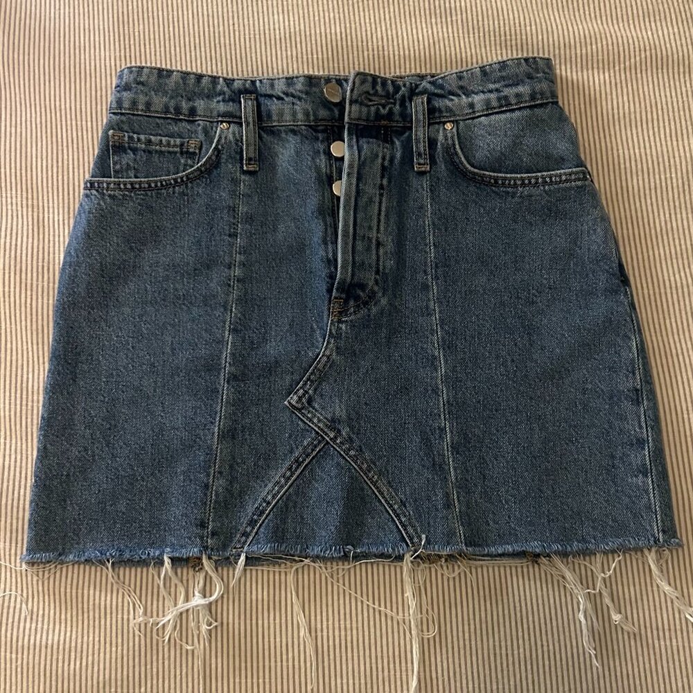 Anine Bing Raw Hem Denim Mini Skirt – Medium Blue, Size 26